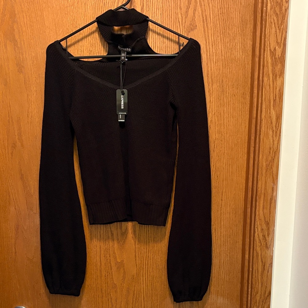 Express Black Off-the-Shoulder Sweater with Choker